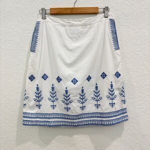 Nice Things Paloma S White Blue Embroidered Cotton Skirt Size 40 / US 8